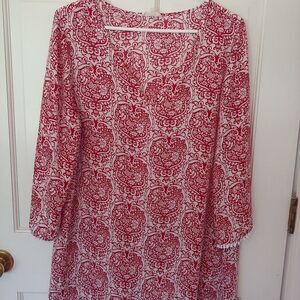 Silky Crescent Blouse, red & white floral, large